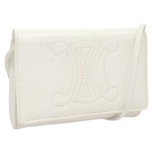 CELINE Shoulder Bag Leather White Gold - Picture 1 of 13